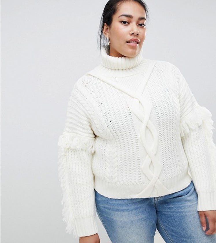 Urban Bliss Plus Cable Knit Roll Neck with Tassle Detail