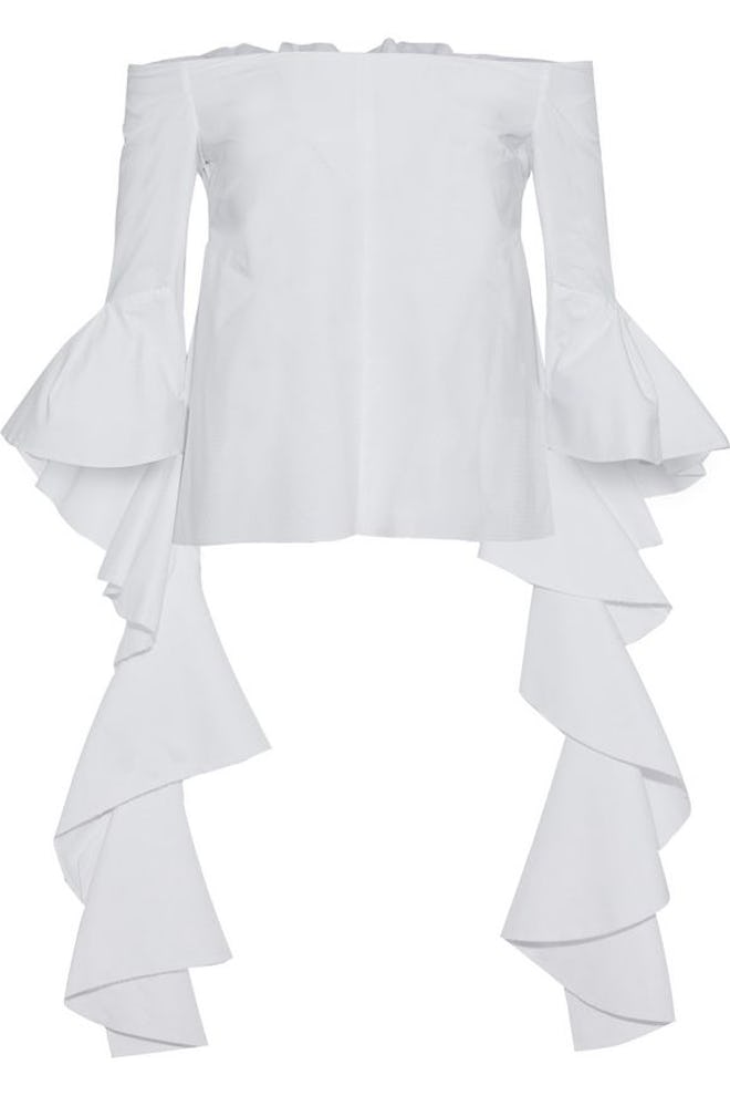 ELLERY Delores Off-The-Shoulder Ruffled Cotton-Jacquard Top