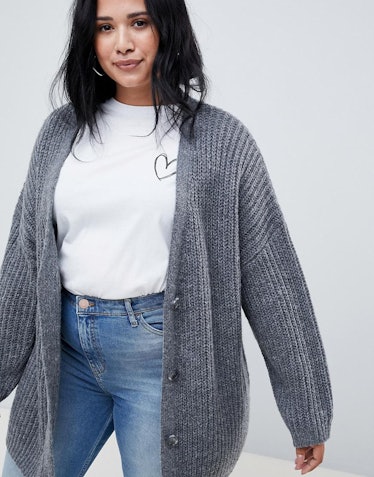 ASOS DESIGN Curve Oversize Cardigan in Chunky Rib with Buttons