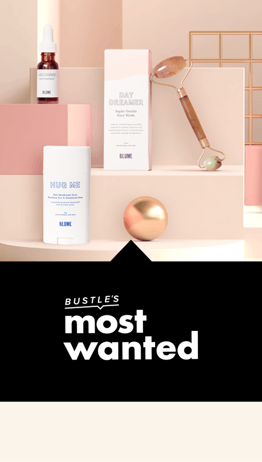 Blume Hug Me deodorant and "Bustle's most wanted" text
