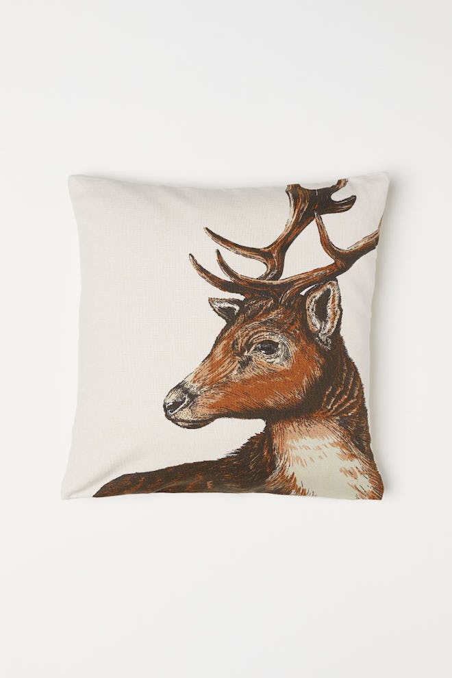 Cotton Cushion Cover in Natural White/Reindeer