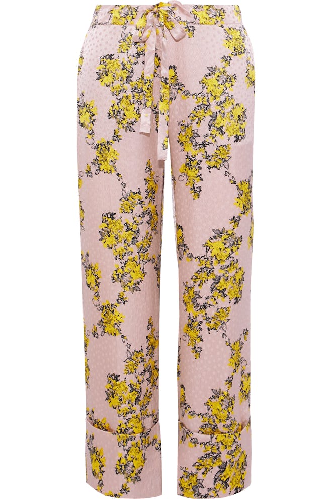 Niral Floral-Print Hammered Silk-Jacquard Wide-Leg Pants