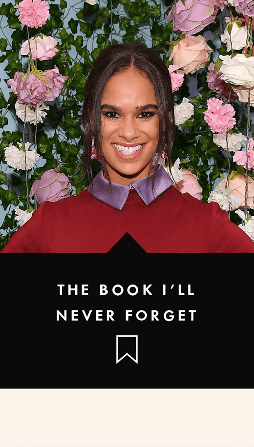 A young brunette lady smiling and a "the book I'll never forget" text