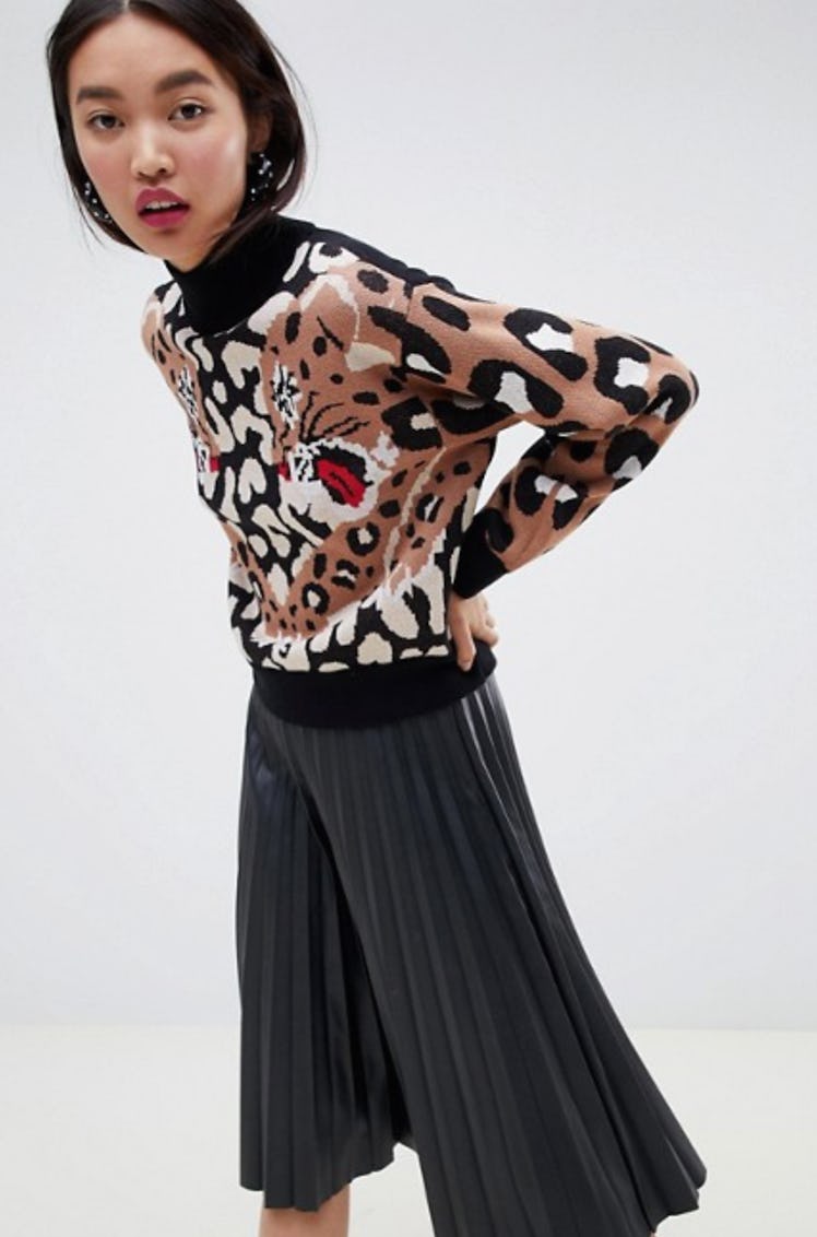 ASOS DESIGN Leopard Sleeve Sweater