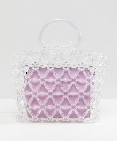 ASOS DESIGN beaded boxy clutch bag with removable contrast pouch