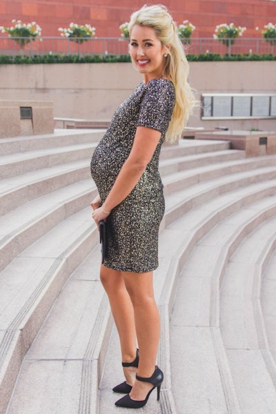 Gold Fitted Maternity Mini Dress