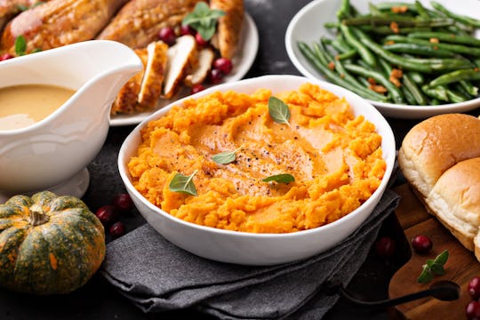 Mashed pumpkin served on a plate.