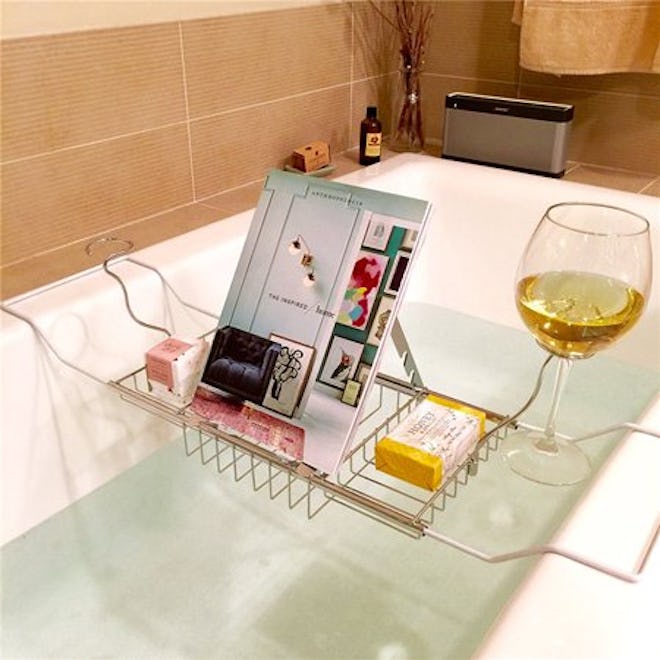Stainless Steel Bathtub Caddy Tray Tub Removable Wine Glass Holders and Book Holder