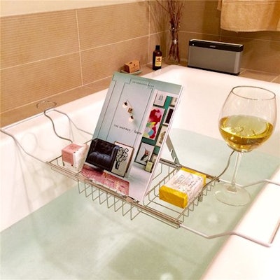 Stainless Steel Bathtub Caddy Tray Tub Removable Wine Glass Holders and Book Holder