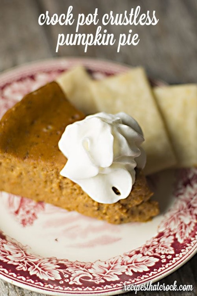 Thanksgiving Desserts: A crustless pumpkin pie with whipped cream on top