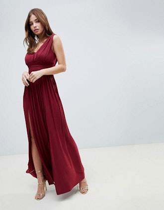 Fuller Bust Lace Insert Pleated Maxi Dress