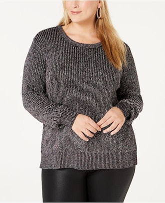 Belldini Plus Size Metallic-Knit Sweater