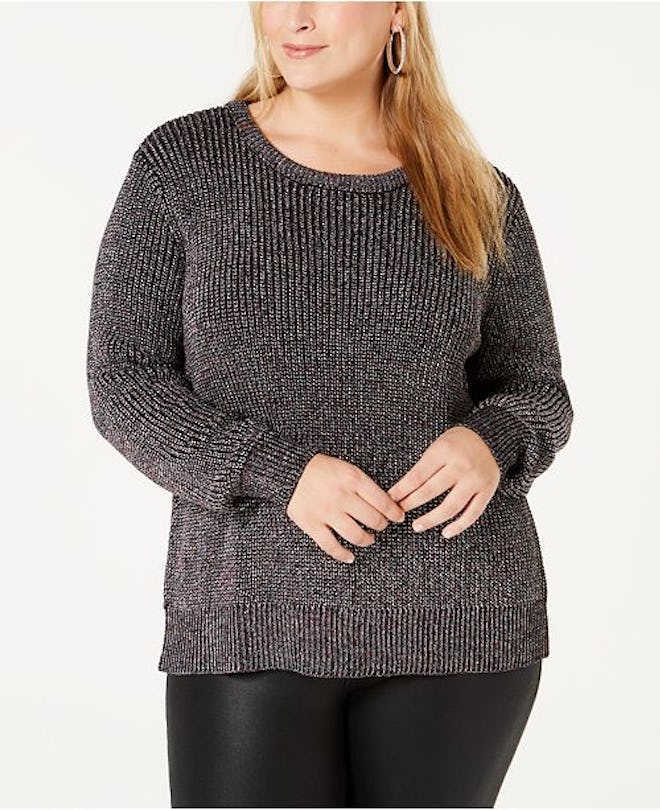 Belldini Plus Size Metallic-Knit Sweater