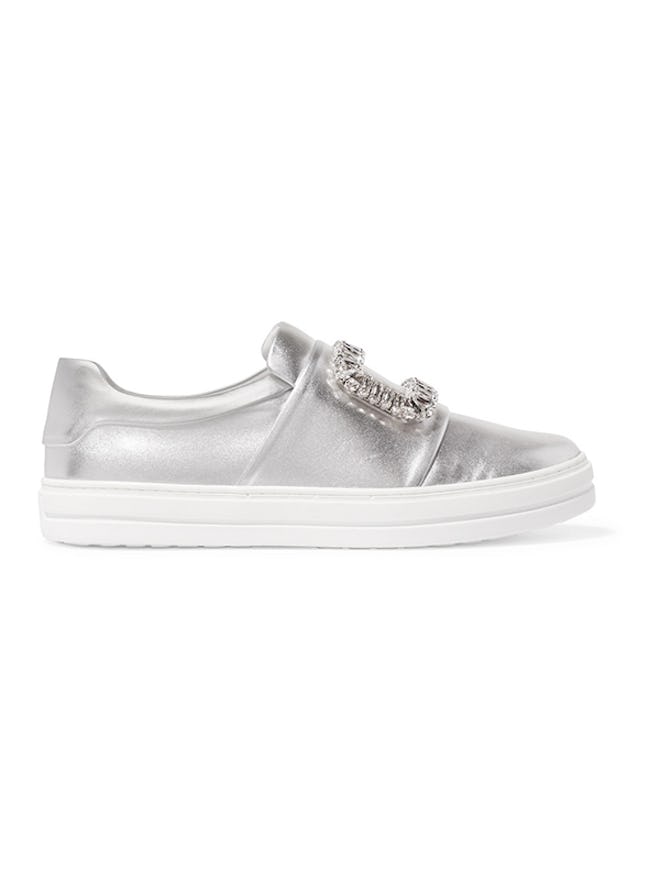 Metallic Leather Slip-On Sneakers