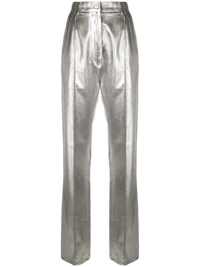 High-Waisted Metallic Trousers