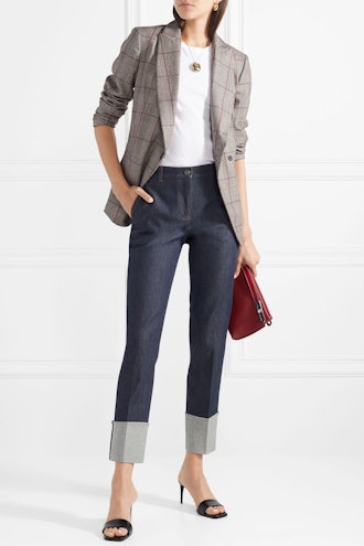 Leather-Trimmed High-Rise Straight-Leg Jeans
