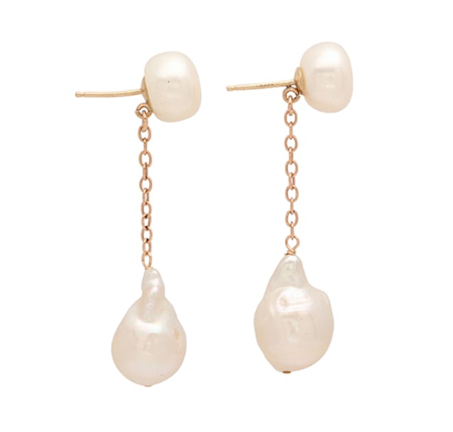 Double Pearl And Chain Earrings