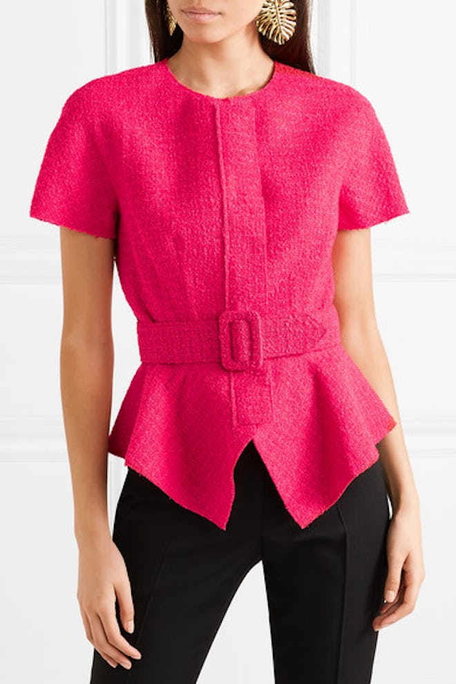 Belted Wool-Blend Tweed Peplum Jacket