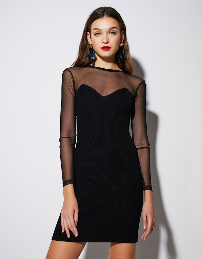 Contrast Dress With Sheer Trims