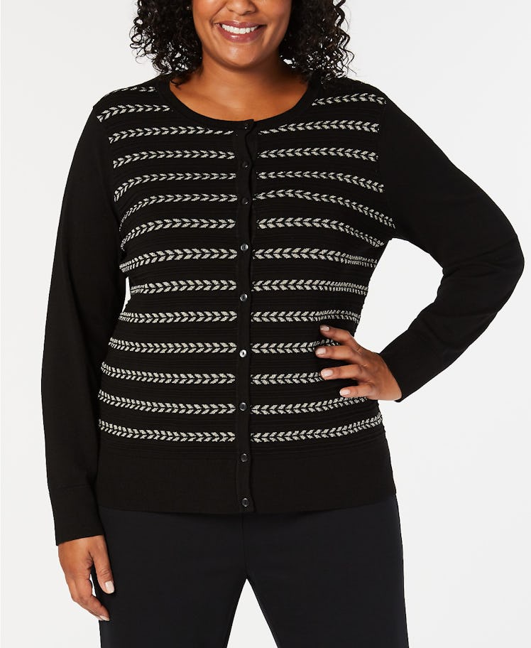 Charter Club Plus Size Lurex® Striped Cardigan, Created for Macy's