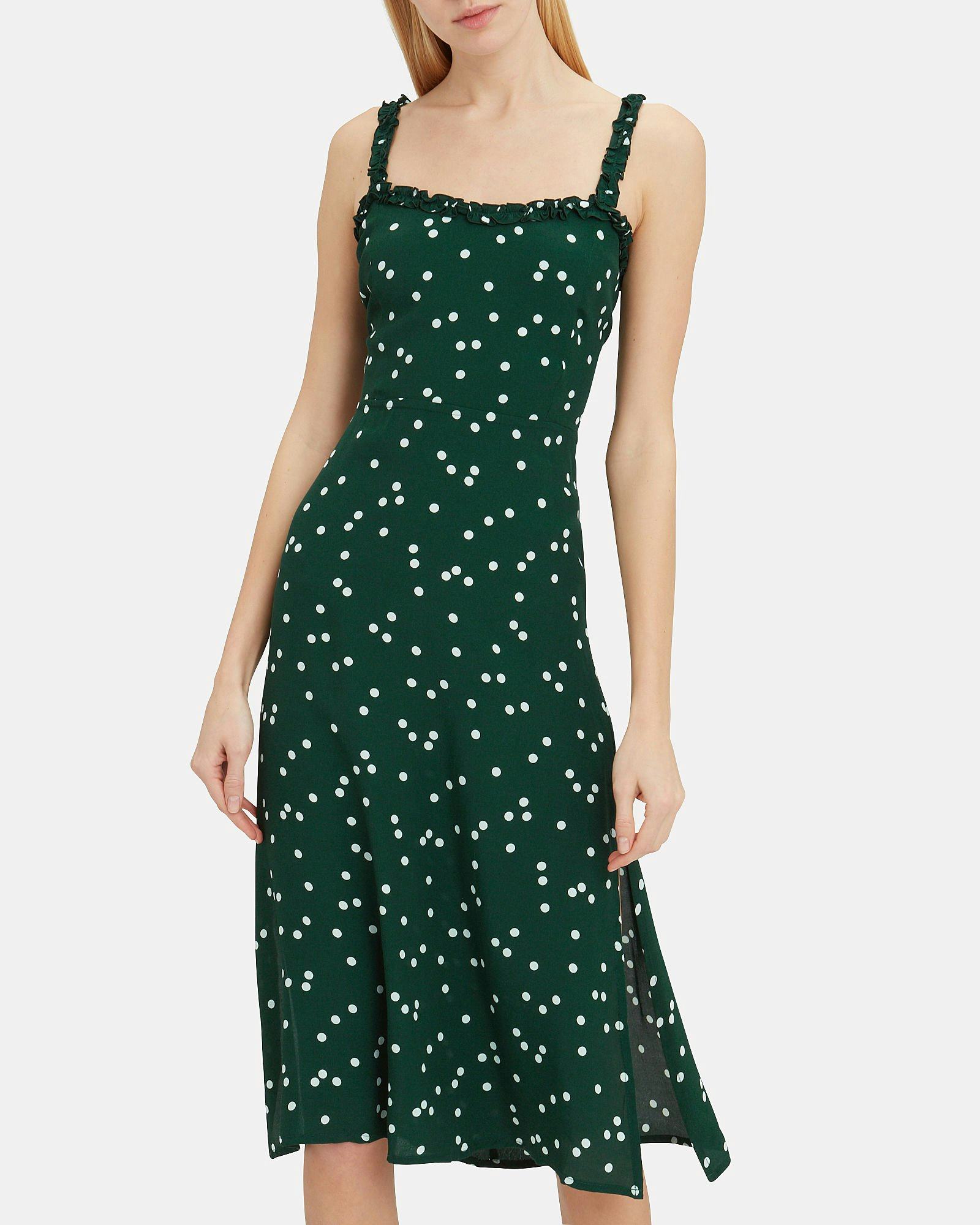 green dress with white polka dots
