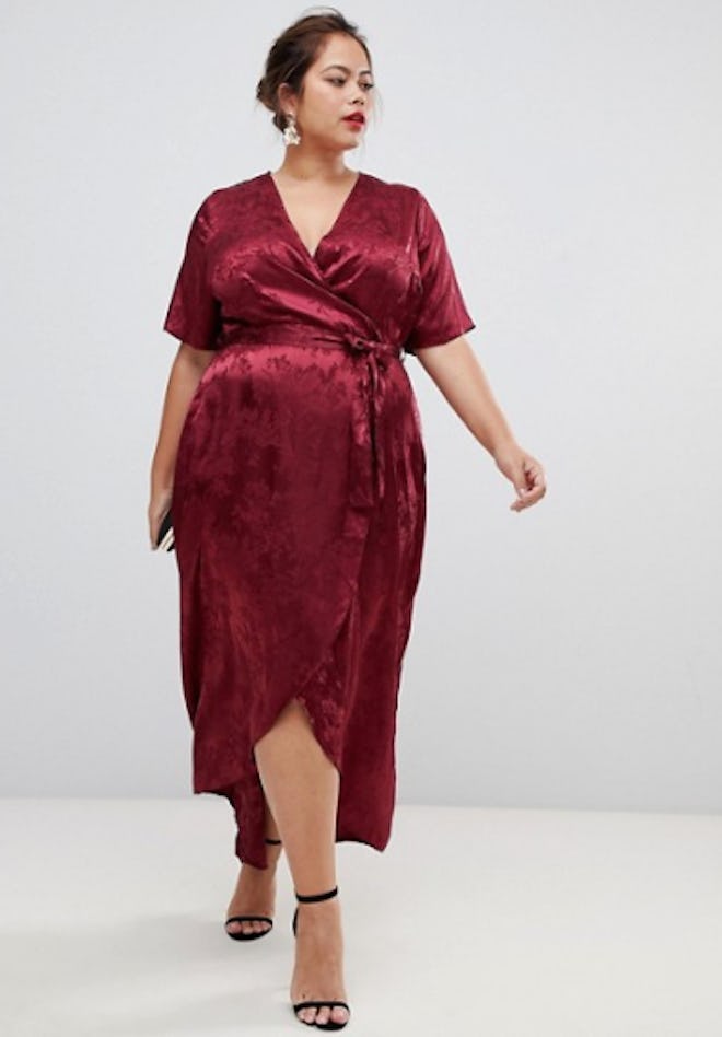 New Look Curve Jacquard Dress In Burgandy