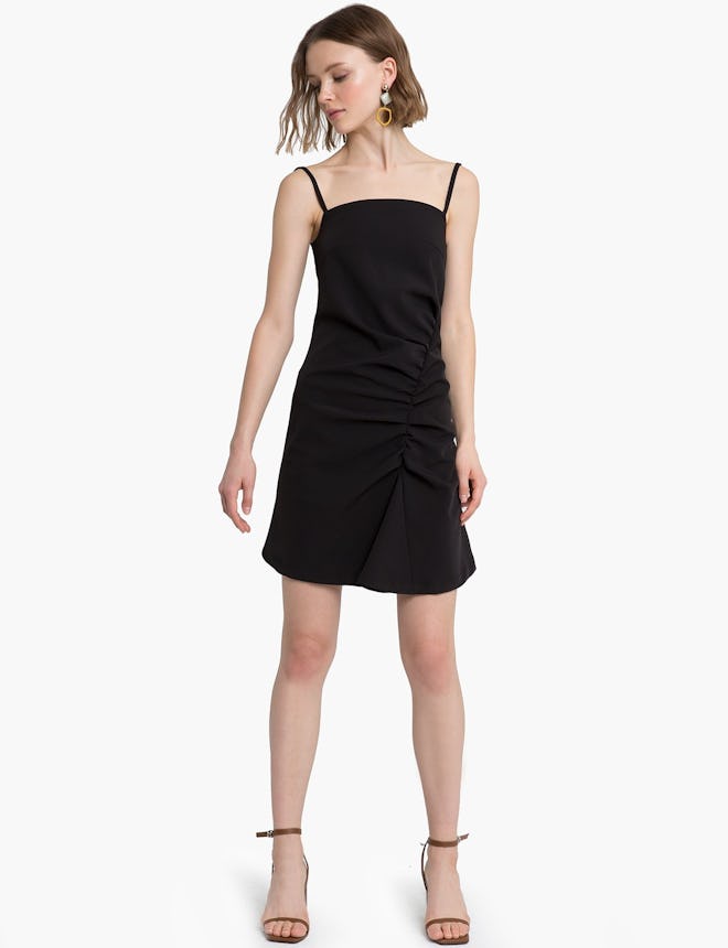 Ava Black Asymmetric Ruched Dress 