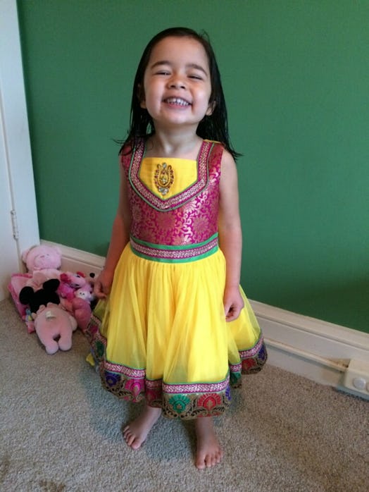 The author's cousin's 6-year-old-daughter Priya Levine, dressed for Diwali.