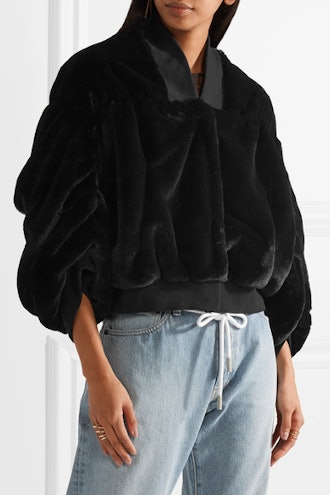 Teddy Stretch Cotton-Trimmed Faux Shearling Bomber Jacket