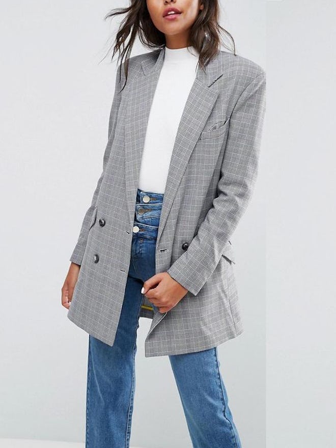 Longline Blazer In Check Print