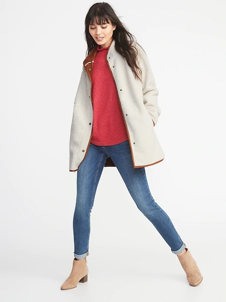 Long Sherpa Faux-Suede Lined Coat for Women