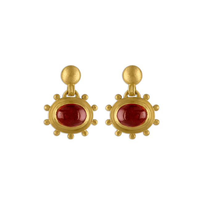 Large Granulated Garnet Bell Earrings