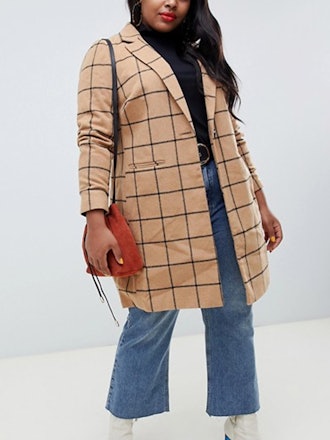 Coat With Grid Check In Camel