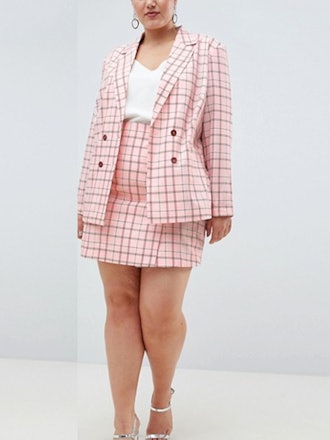 Two-Piece Double Breasted Blazer In Pink Check