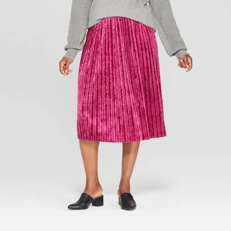 Women's Plus Size Pleated Velvet Skirt - Ava & Viv™