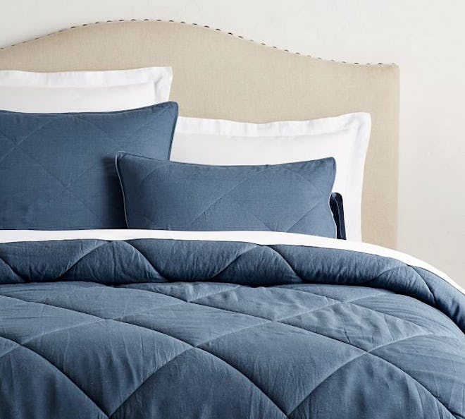 Rustic Luxe Linen/Silk Comforter, Full/Queen, Stormy Blue