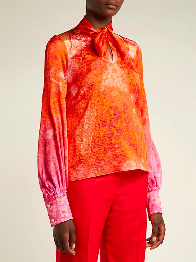 Floral-Print Hammered Silk-Blend Blouse