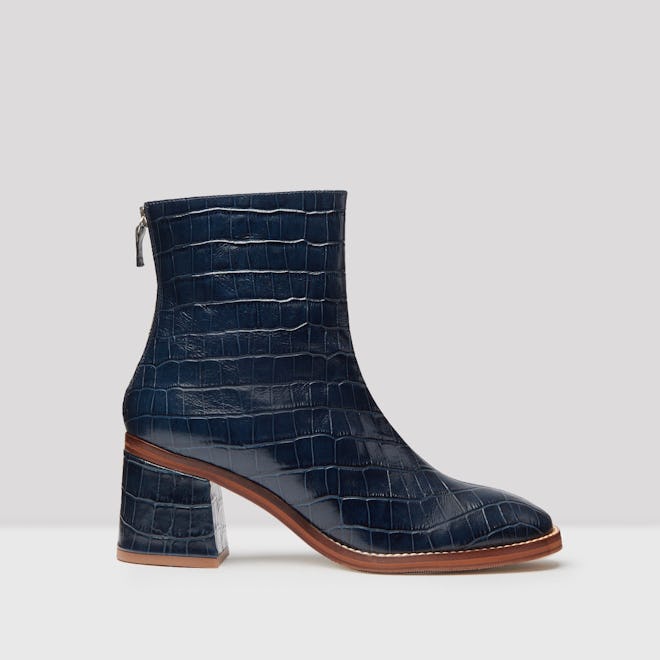 Cybil Navy Croc Glossed Leather Boots