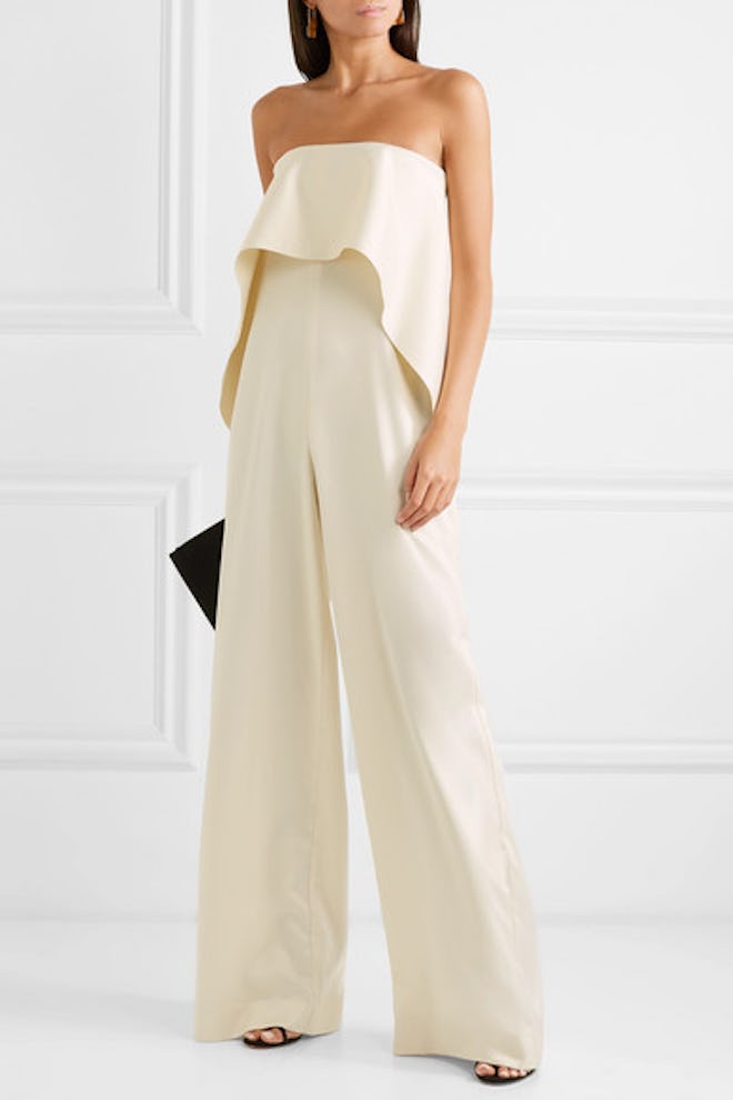 Cadenza Ruffled Bonded Satin Jumpsuit