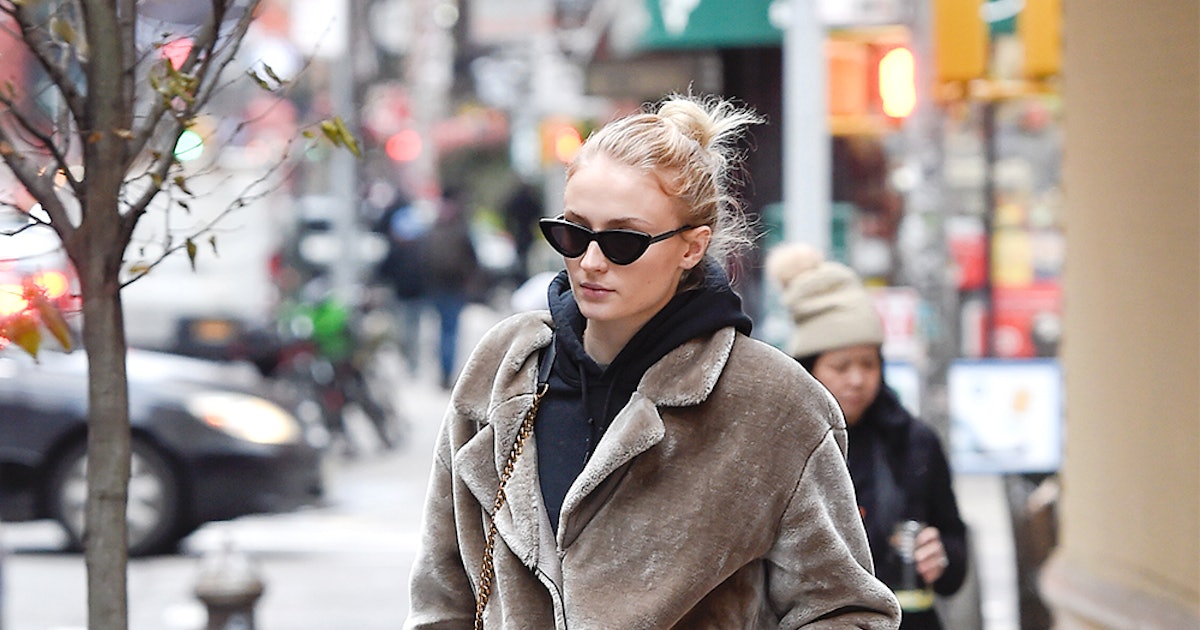 Sophie Turner’s Gray Fur Coat Is Still Available To Shop At Mango