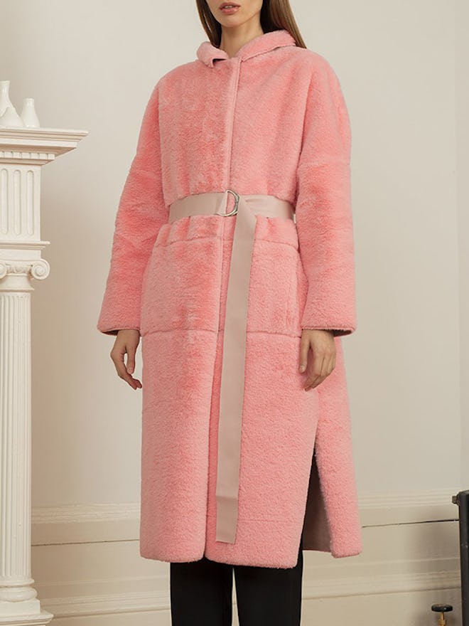 Long Pink Faux Fur Coat