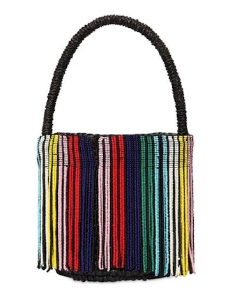 Mini Rainbow Beaded Straw Bucket Bag