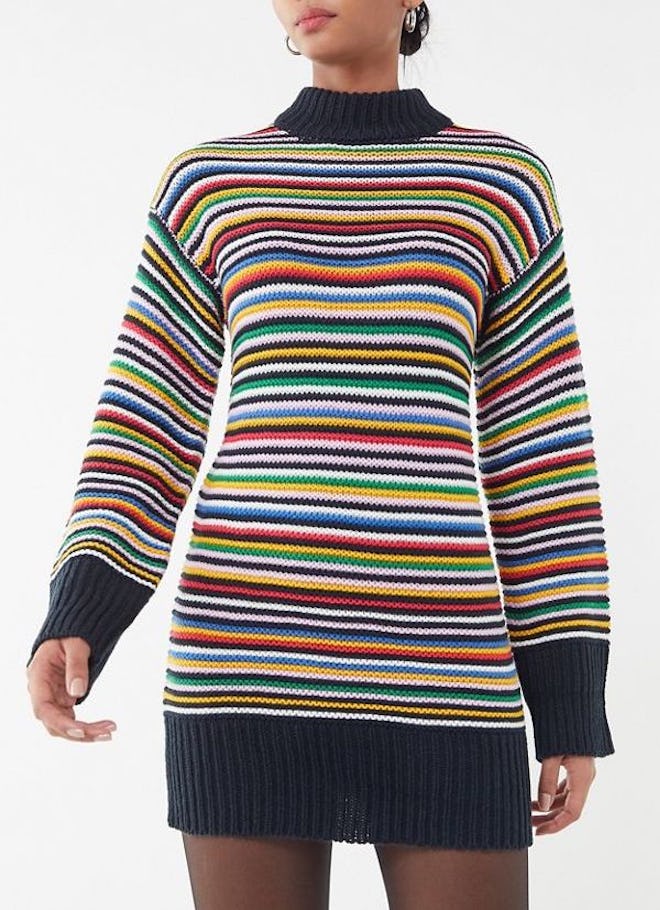Striped Knit Mini Sweater Dress