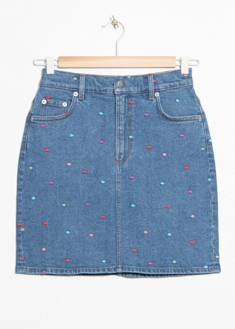 Dot Embroidered Demin Skirt