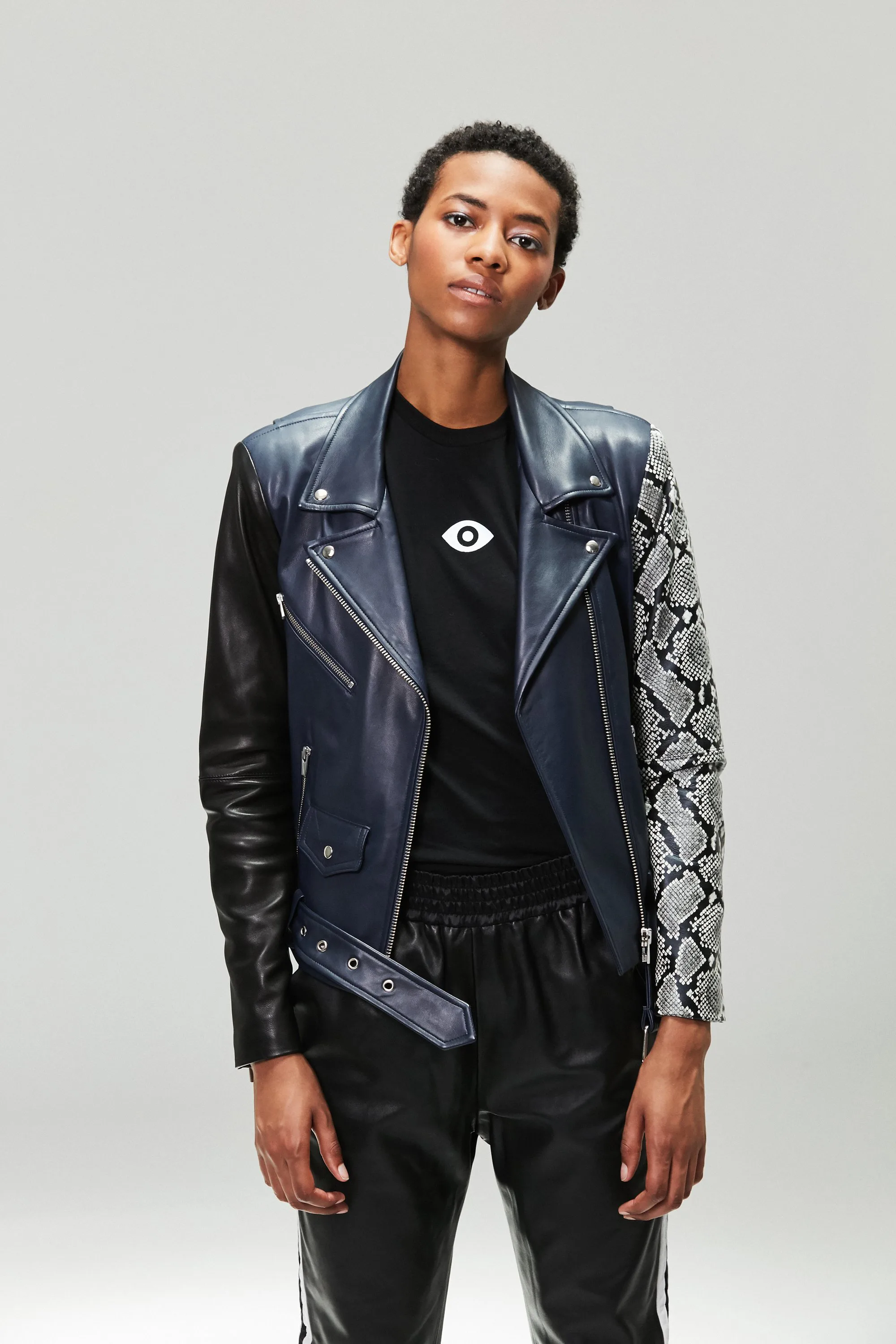 veda park tie waist leather jacket
