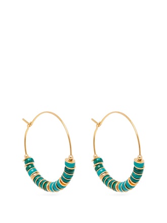 Beaded Turquoise And Gold-Plated Hoop Earrings