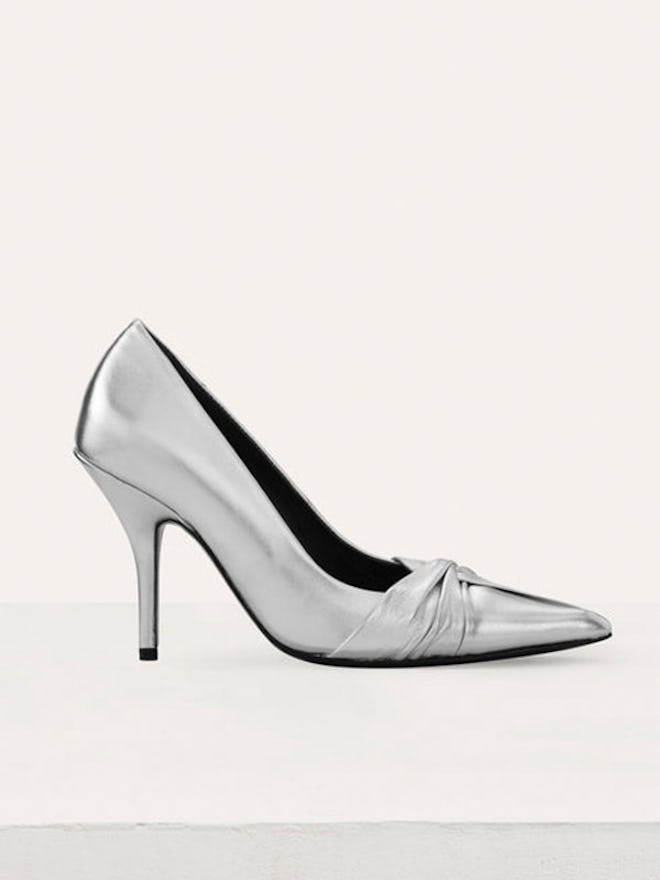 Draped Pumps In Silver Leather