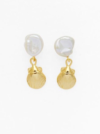 Petite Seashell And Pearl Earrings In Gold