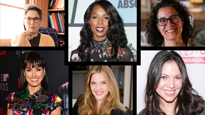 Collage of Jill Soloway, Constance Zimmer, Tasha Smith, Krista Vernoff, Lisa France, and Gloria Cald...