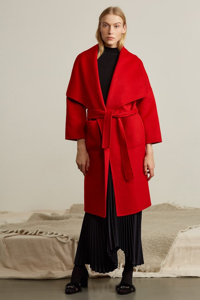  Oversized Shawl Collar Wool Coat in Red